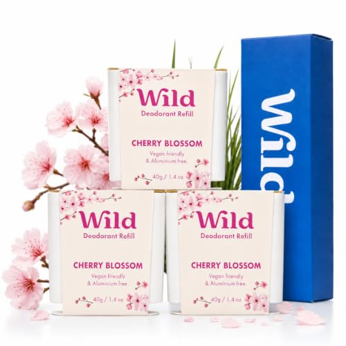 Wild - Trio de recharges Cherry Blossom - Sans Aluminium - Déodorant Naturel Rechargeable - Végan & Ecologique - Protection longue durée - Ingredients Naturel - 3 lots de recharges de 40g