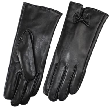 Mnjyihy Damen Handschuhe Aus Schaffell Winter Fleece Warm Schwarz Vielseitig Modisch Schleife Winddicht Reiten Fahren Black 8.5