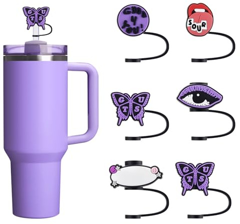6Pcs 10mm/0.4in Diameter Silicone Straw Cover Compatible with Stanley 40 Oz Cup, Cute Straw Toppers for Stanley 40 Oz Tumbler, Dust-Proof, OR