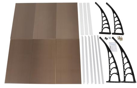 MIIWWOWO Vordach Haustür Überdachung 90 * 300cm Stahl Rostfrei Durchgehend Transparent Pultvordach Markise Regenschutz Rundbogen Markisenregenschutz Überdachung Wetterfest Outdoor Garten (Braun)