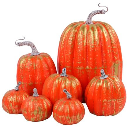 Zucca artificiale, 7 zucche finte, zucche in schiuma, centrotavola ornamentale, decorazione autunnale per Ringraziamento, Halloween, Natale