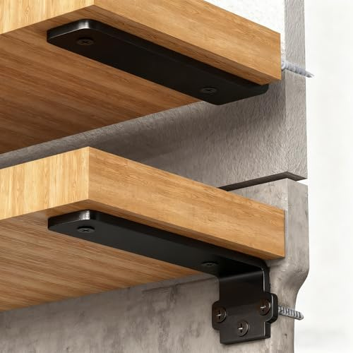 TINIFO Regalhalterung Regalwinkel 4 Stücke – Schwerlast Regalträger 20 cm, Metall 90° Recht Winklige Regalhalter für Wandmontage, Tragkraft 75 KG, Schwarz