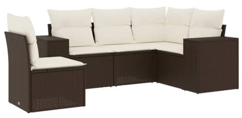 vidaXL Garten Sofagarnitur mit Kissen 5-TLG., Gartenmöbel Gartengarnitur, Sitzgruppe Sitzgarnitur, Lounge Sofa Garnitur Terrasse, Braun Poly Rattan