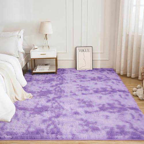 HOKXUAN Teppich Wohnzimmer 140 x 70 cm Extra Weich, Pflegeleicht Wohnzimmer Teppich Weicher Gemütlicher Teppich Modernes Einfarbiges Design für Schlafzimmer Kinderzimmer, Lila