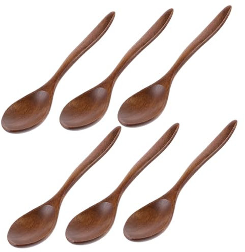 IMIKEYA 6 Piezas Cuchara de Miel de Madera Estilo Japonés para Mezclar Miel Cuchara de Cocina Mango para Bebidas