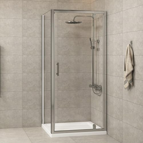 760 x 760 Square Pivot Door Shower Enclosure 6mm Safety Tempered Glass Reversible with Side Panel Shower Cubicle Screen
