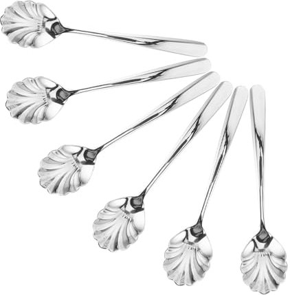 VINTORKY 6pcs Stainless Steel Scalloped Espresso Dessert Spoons Shell Shape Coffee Ice Cream Spoons for Hotels Cafes, Stainless Food-Grade Teaspoons for Coffee and Pudding