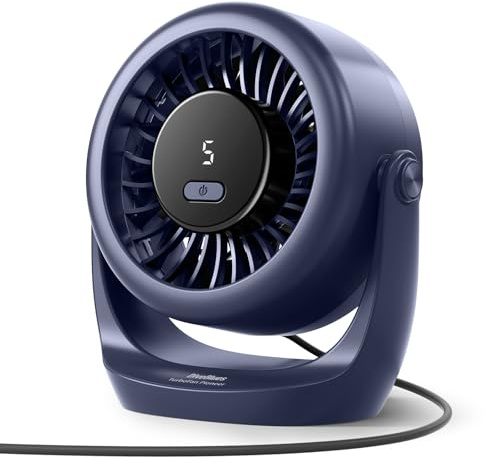 Diveblues Ventilador USB de mesa, potente hasta 6 m/s, pantalla LED, 5 velocidades, rotación de 360°, mini ventilador silencioso, portátil para casa, oficina, exteriores, cocina y camping-TurboBreeze
