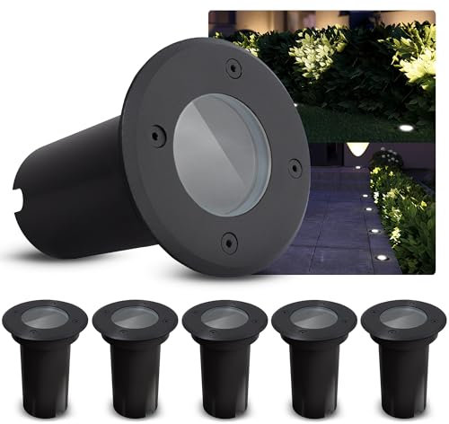 SSC-LUXon 6er Set Bodenstrahler KALPA schwarz 230V IP67 spritzwassergeschützt, befahrbar & rostbeständig – Optimal für Pfade, Terrassen & Außenbereiche