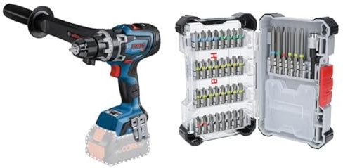 Bosch Professional 18V System BITURBO Akku Bohrschrauber GSR 18V-150 C (inkl. Zusatzhandgriff, ohne Akku/Ladegerät) + 40-tlg. Extrahartes Schrauberbit-Set, Amazon Exklusiv (197 x 110,5 mm)
