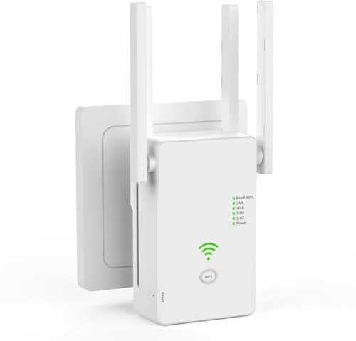 Ripetitore WiFi Potente per Casa 1200Mbps Amplificatore WiFi, 2025 Più Recente Extender 5GHz e 2.4GHz Dual Band, Configurazione Facile, Spina UE