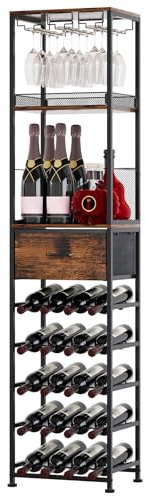 TQVAI Wine Racks Free Standing 2-in-1 Modular Split 7-Tier Wooden Wine Rack 40 Bottles Display Shelves Holder with Drawer Storage Organizer for Home Coffee Bar, Black/Antique
