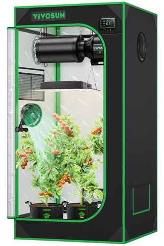 VIVOSUN Armario de Cultivo Interior 60x60x120cm, Indoor Hydroponic Zelt Opaco con Ventana Reflectante Mylar Bandeja Base Estructura Estable Cultivo Interior Invernadero Plantas