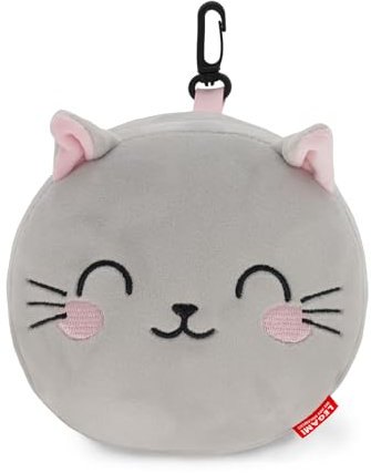 Legami - Almohada de viaje con antifaz nocturno, Kitty, cierre de cremallera, ahorra espacio, gancho para transportarla cómodamente, bolsillo pequeño en la parte posterior, 16 x 16 cm