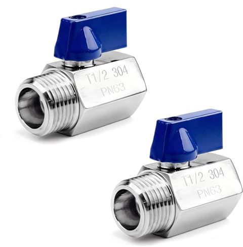 Mini-Kugelhahn, 1,3 cm NPT-Innengewinde und Außengewinde, 2 Stück | 304 Edelstahl, für Luft, Wasser, Kraftstoff, Gas