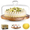 Soporte para tartas con tapa de cristal – Bandeja multifunción de madera con función giratoria de 360° para tartas, postres – Incluye campana y base para servir, decoración de fiestas