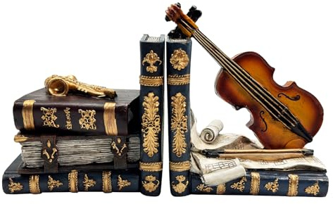 Vintage Dekorative Buchstützen, Einzigartige Violine Sparschwein Buchenden, Heavy Duty Buch Stopper für Regale, Home Office Dekoration, Geschenke für Musikliebhaber