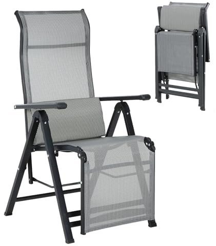 FOVEYZJ Klappliege Liegestuhl,Aluminium Textilene 3-Fach Verstellbare Rückenlehne & wetterfeste Gartenmöbel Sonnenliege mit Armlehene für Garten Terrasse Strandstuhl(Grau - 1 Stück)