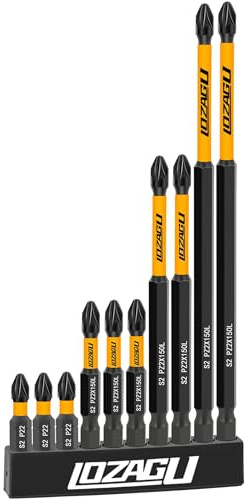 10-Piece PZ2 Bits Set, 25mm 50mm 100mm 152mm Magnetic Screwdriver Impact Bits Set, PZ2 Pozi Pozidriv Bits with Storage Box