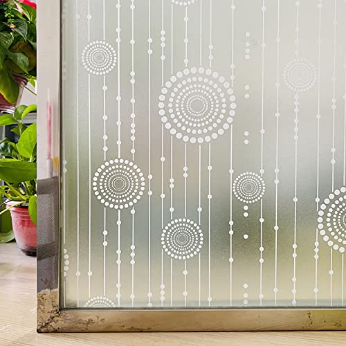 Sichtschutz-Fensterfolie, blickdicht, dekorativ, Buntglas-Fensterfolie für Glas, nicht klebend, elektrostatische Folie für Büro und Küche, UV-blockierend, Kreis-Design (44,5 x 200 cm)