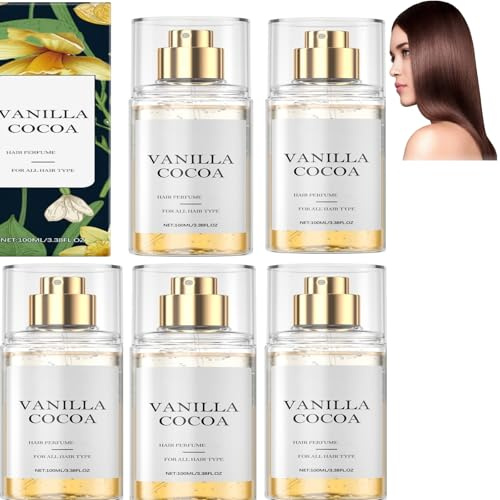 Vaniljkakao-hårparfym för kvinnor, långvarig vanilj-kokos-aromspray för hår och hudvård, kropp, lätt och icke-klibbig, lämplig för alla hårtyper (5 st)