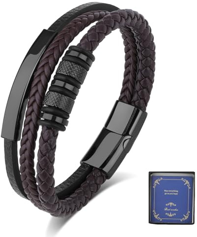 XIANNVXI 21cm Armband Herren Schwarz/Braun Lederarmband Personalisiert Armbänder Geflochten Männer Armband Leder Edelstahl Magnetschließe Schmuck Geschenke