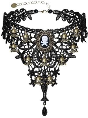 Hcvone Gothic Halloween Necklace Choker Skull Necklace For Women Girls Lace Tassel Choker Vampire Halloween Party Cosplay Gifts Jewellery