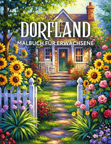 Dorfland Malbuch für Erwachsene: Idyllische Landszenen mit Häusern, Tieren und Landschaften für Entspannung und Achtsamkeit