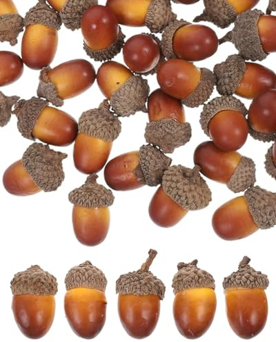HUVZOR 30 Stück Eichel Dekorationen Mini Eicheln Deko Künstliche Ahorn Blätter Herbstlaub Halloween Herbstdeko Weihnachten Eicheln Deko Herbstdekorationen für Herbstdeko Halloween Thanksgiving