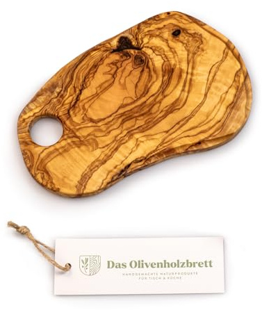 DAS OLIVENHOLZBRETT Tagliere in legno d'ulivo, con un po' di corteccia, ma può anche essere senza/con foro per servire 25 cm