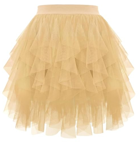 Gonna tutù da donna in tulle, gonna per danza in maschera, elastica, balletto, casual, cosplay, a vita alta, sottogonna, vintage, per adulti, Oro, S