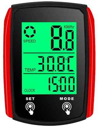 Walmeck Ordinateur de Vélo Filaire, Compteur de Vitesse Numérique LED avec Affichage du Cycle à écran Tactile, Rétroéclairage étanche pour Vélo de Route de Montagne, Installation et (Noir et Rouge)