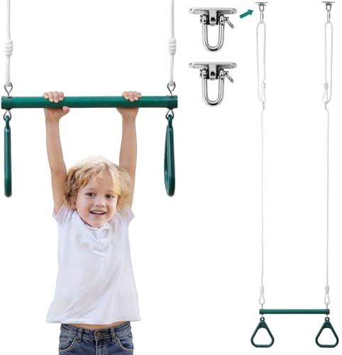 FUNLIO Trapezstange für Kinder mit 2 Schaukelaufhängern, 221 cm höhenverstellbares Trapez, robuste Hängestange für Kinder ab 3 Jahren, langlebige Kleinkindschaukel, CPC- und CE-zertifiziert, 200 kg