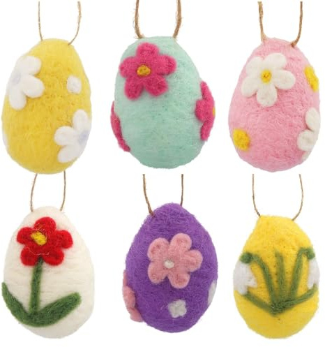 EVBOTGEE Mini Ostereier zum Aufhängen 6 Stück Ostereier Anhänger aus Filz, Ostereier-Dekorationen aus Filz für Osterstrauß, Osterbaum, Osterzweige, Frühlingsdeko, Ostern Deko UVM.