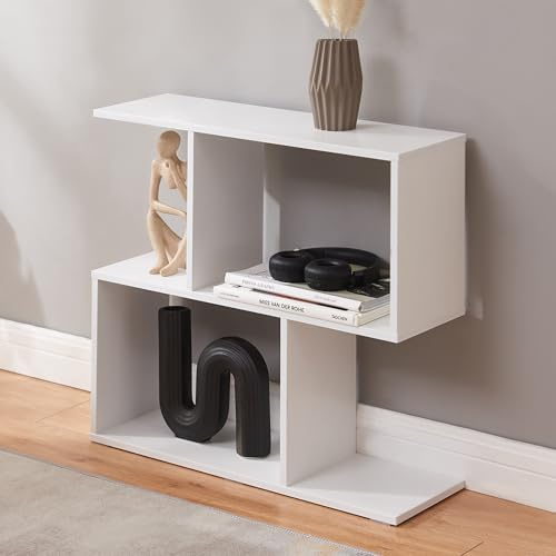 [en.casa] Tavolino Laterale Consolle da Divano con Vani Portaoggetti Mobile Basso Scomparti Ripiani Aperti per Soggiorno Camera da Letto Ingresso 57 x 60 x 20 cm - Bianco