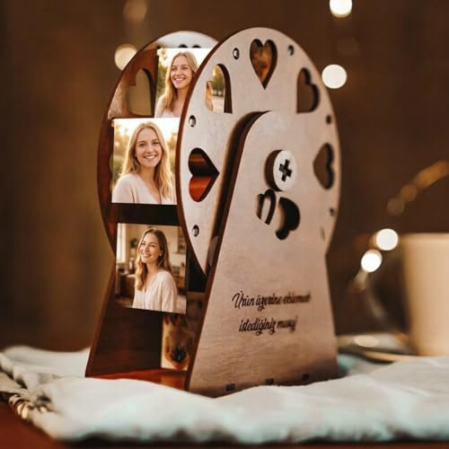 VEELU Personalisierte Riesenrad Bilderrahmen Fotorahmen für Mehrere Fotos Drehbarer Riesenrad Bilderrahmen Retro Deko Fotogeschenke Personalisiert Geschenke für Hochzeit, Heimdekoration (Stil 1)