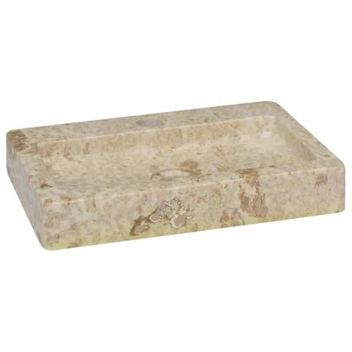 HETFTJN Lavabo da parete in marmo color crema, 38 x 24 x 6,5 cm, elegante lavandino in pietra naturale, moderno lavabo da appoggio piccolo per bagno, WC degli ospiti e lavanderia, con bulloni Dyna