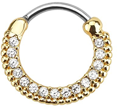 beyoutifulthings Piercing-Ring ZIRKONIA Universal-Piercing Brust Nippel Nase Septum Ohr Helix Click-Verschluss Edelstahl Gold Clear 1,6mm 8mm