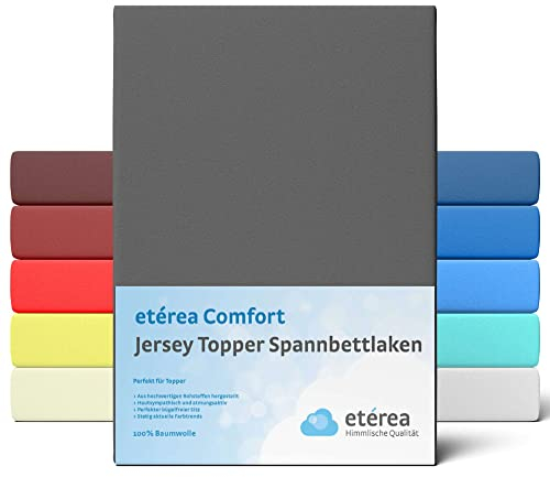 etérea Jersey Topper Spannbettlaken 180x200-200x200 cm Anthrazit für 5-10 cm Steghöhe 100% Baumwolle - Oekotex Spannbetttuch Matratzen Bett Bezug - Bettlaken 180x200cm - 200x200cm Grau