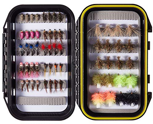 Bassdash Fliegenfischen Fliegen Set Forellenbarschangeln mit Fliegenbox, 36/64/72/76/80 / 96Stk. Mit Trockenfliegen/Nassfliegen, Nymphen, Streamers, Popper