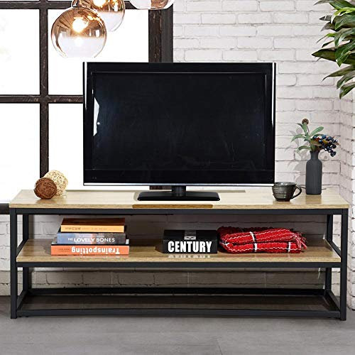 Bakaji Mobile TV in Legno MDF e Metallo con Ripiano Porta Console Videogiochi DVD Mobiletto Carrello Porta Televisore Design Moderno Industriale Dimensione 120 x 40 x 42 cm