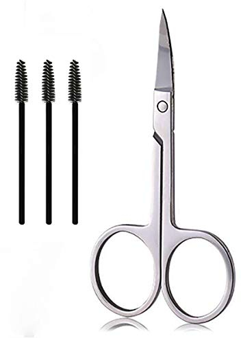 2021NUEVO Tijeras de cejas, tijeras de corte de barba y nariz y cepillo de cejas extensiones de pestañas con tijeras de acero inoxidable de artesanía curva