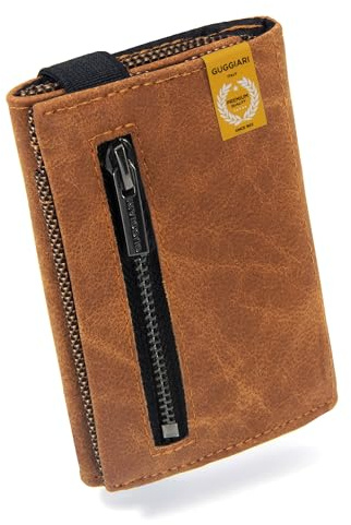 GUGGIARI® Slim Wallet mit Münzfach aus Microfaser Jacquard mit RFID Schutz - Schlankes Portemonnaie für Kreditkarten - Kreditkartenetui - Brieftasche für unterwegs (Camel)