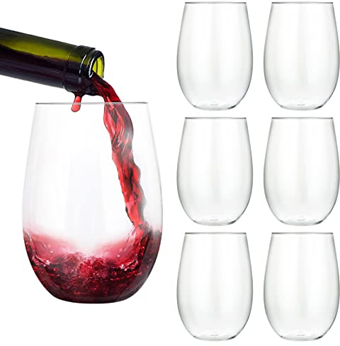 YAYODS Lot de 12 verres à vin sans pied réutilisables en plastique transparent pour vin rouge et blanc, eau, jus, cocktails 450 ml