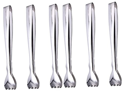 DOITOOL 6pcs Ice Tongs Stainless Steel Sugar Ice Food Tongs Serving Kitchen Tool Thicken Cube Clips for Restaurant Towel Clips