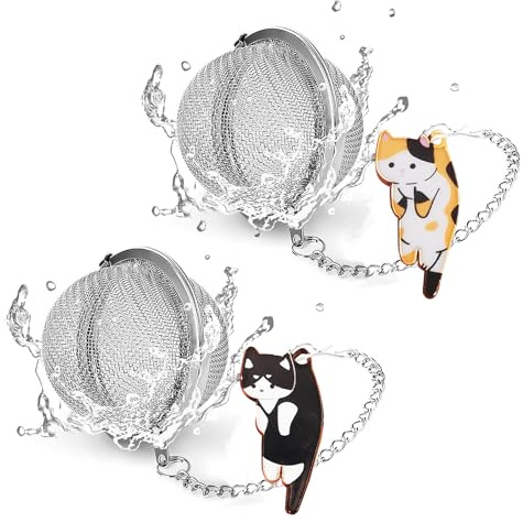 PUSCOBSY Cat Tea Infuser Set - Enhance Your Tea Experience with Premium Loose Leaf Tea Strainers and Balls, 2 PCS Gold-Plated Cute Cat Charm Pendant Tea Steeper, Stainless Steel Mesh Tea Diffuser