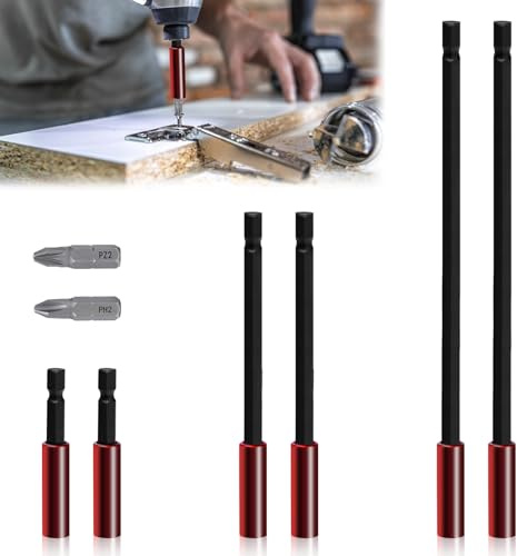 Pilikoll 8 Pcs 60mm & 150mm & 300mm 1/4 Strong Magnetic Extension Bit Holder with PZ2,PH2 Screwdriver Bits Long Impact Duty Screwdriver Drill 1/4 Hex Shank Screwdriver Bit Holder for Impact Driver