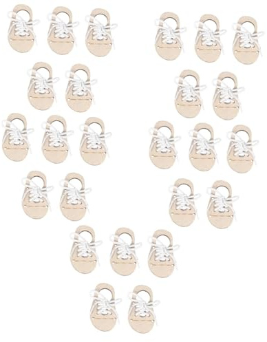 VILLCASE Fädelschuhe 25 Sets Doodle Puzzle Holzspäne Zum Dekorieren Von Turnschuhen Einfädelspielzeug Puzzle Zubehör Heimdekoration Unbemalt Leeres Holz Bastelarbeiten Diy Holzspäne Fädelschuh