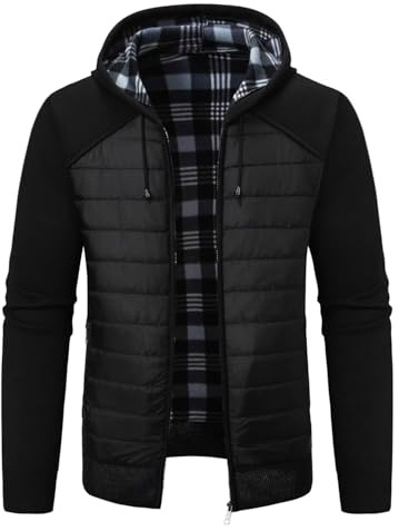 Jinsha Cárdigan de Punto para Hombre Suéter Grueso con Capucha con Cremallera Cálido Forro Polar Elegante Ocio Clásico Moda Empresarial Chaqueta para Otoño Primavera Invierno Gris Negro XL