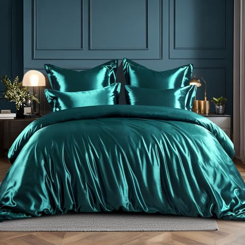 RUIKASI Parure de lit en satin de 200 x 200 cm, luxueuse housse de couette brillante comme de la soie, literie brillante avec fermeture éclair